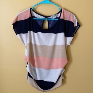 Papaya striped blouse with keyhole back.